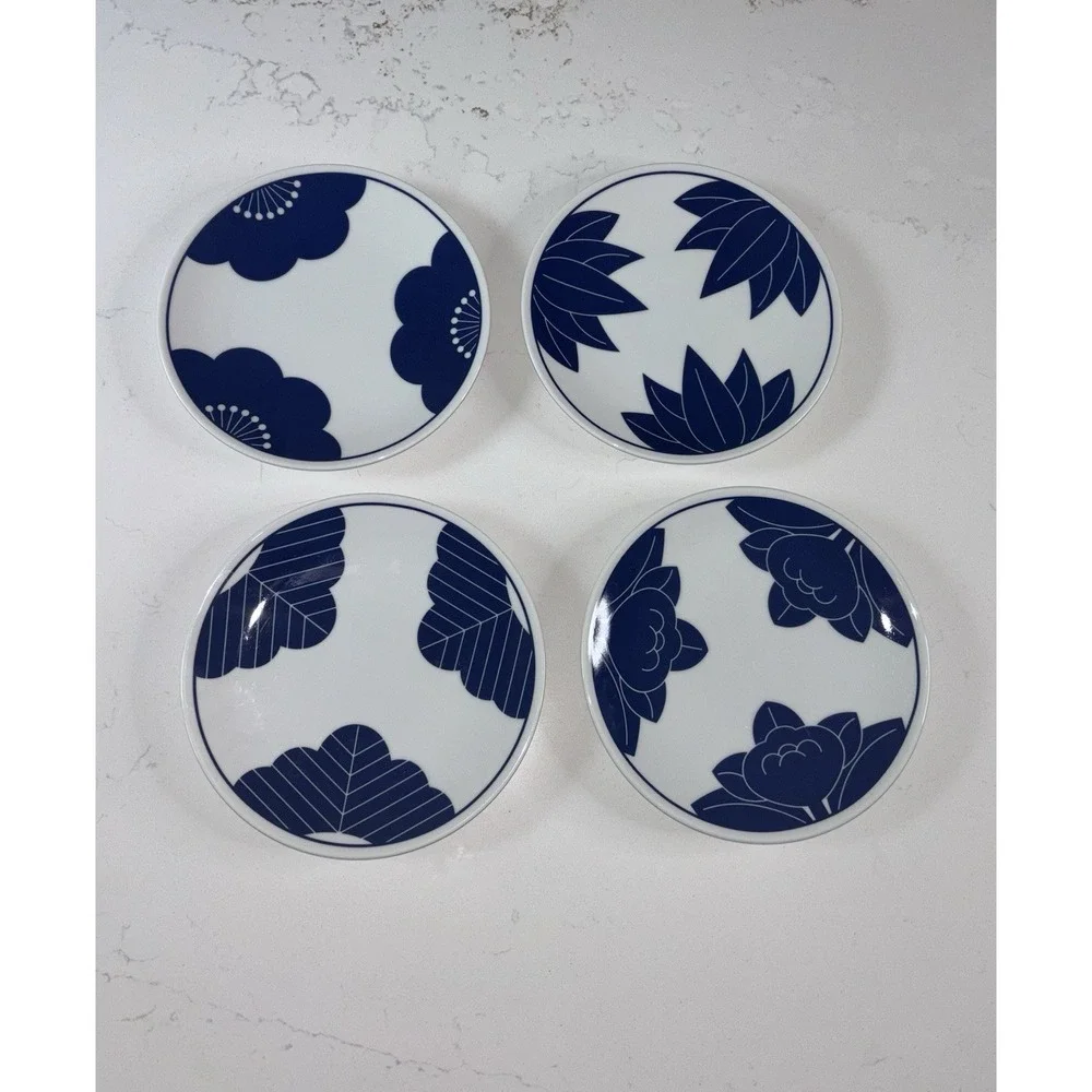 Set of 4 Crate & Barrel Maison Cobalt Blue Dessert Plates Made In Japan 7